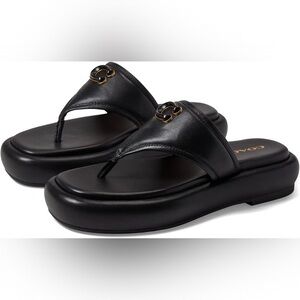 Coach Womens Sylvie Leather Black Leather Thong Flatform Sandals Shoes NWOB